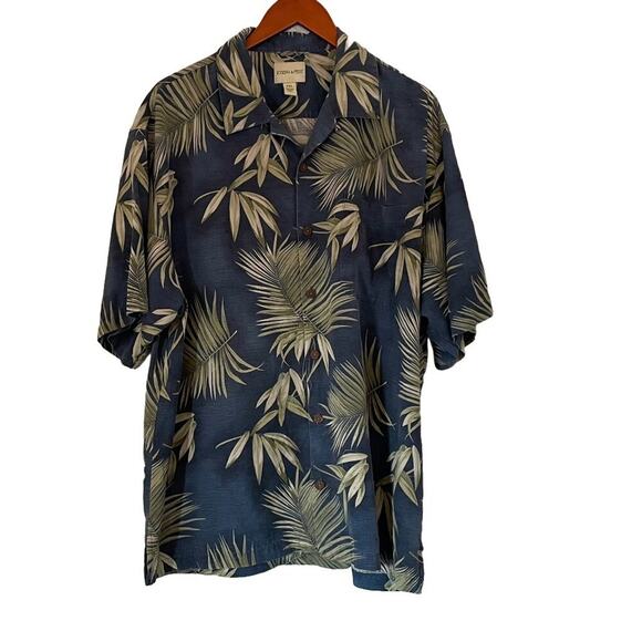 Joseph & Feiss Silk Blue Floral Palm Tropical Camp Collar Button Down Shirt, XXL - Picture 1 of 11